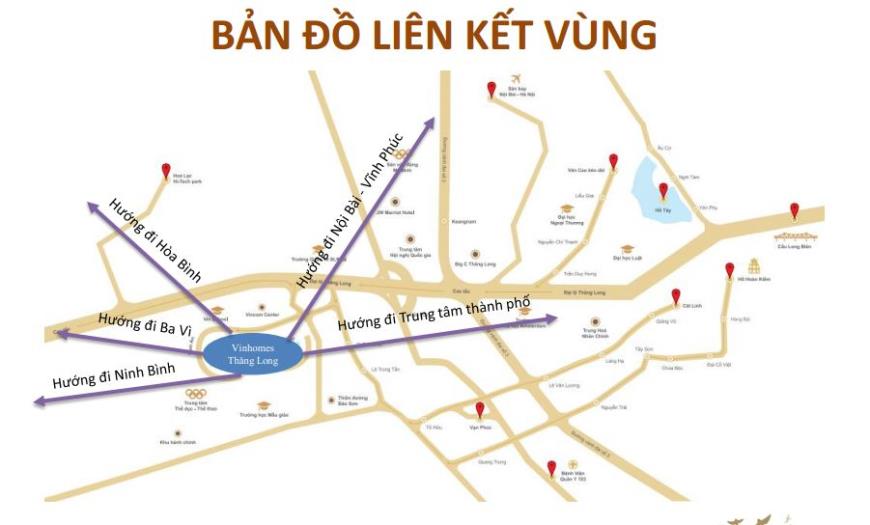 Mạng lưới liên kết vùng đắt giá từ dự án Vinhomes Thăng Long tới trung tâm Mỹ Đình và chuỗi đô thị vệ tinh lân cận.