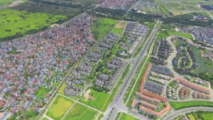 Phối cảnh tổng quan dự án Hado Charm Villas tại xã An Khánh với quy hoạch compound sinh thái biệt lập và mật độ xây dựng chỉ 18,1%.
