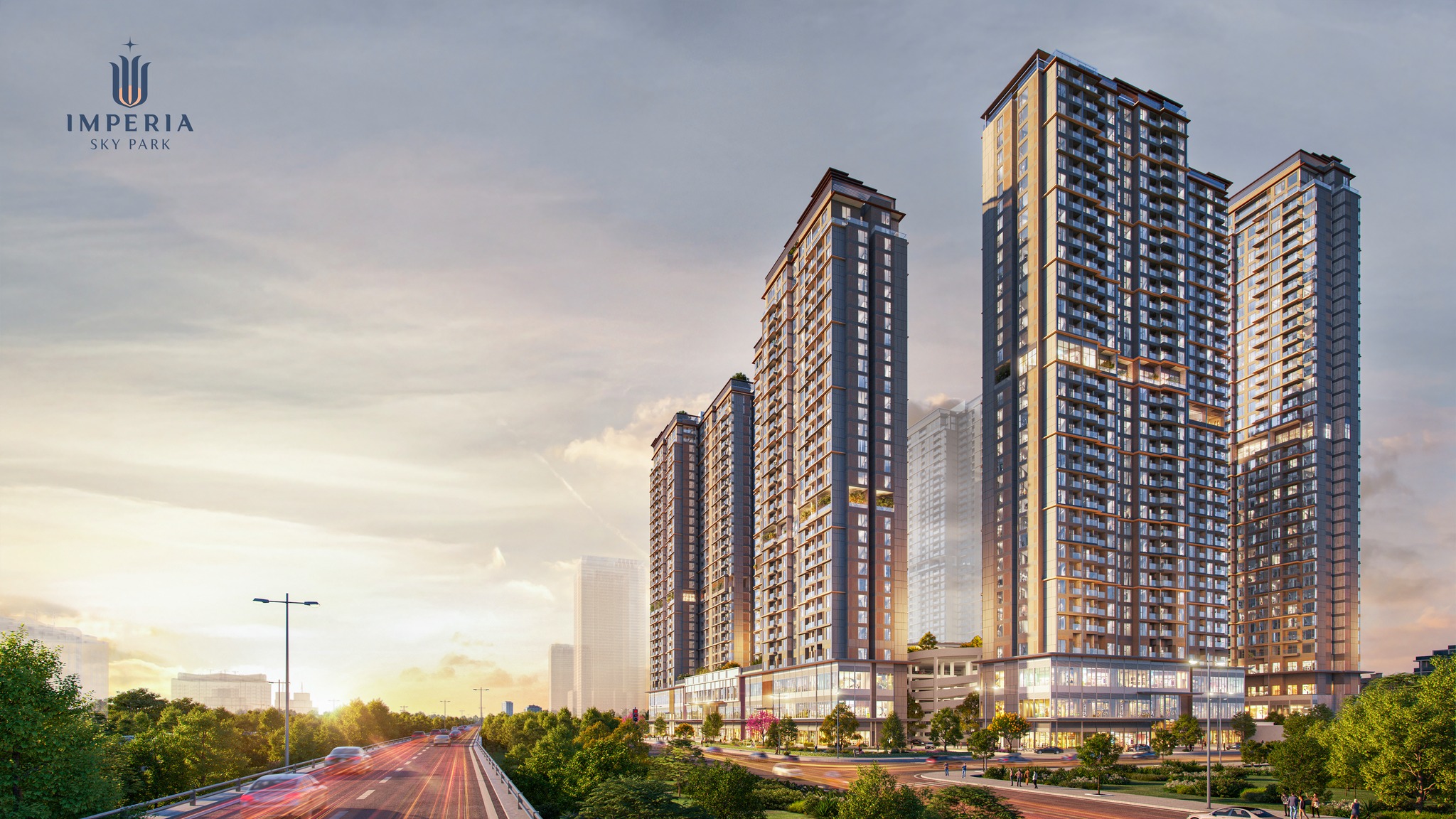 Phối cảnh tổng thể dự án Imperia Sky Park tại xã An Khánh với quy hoạch mở và mật độ phủ xanh ấn tượng