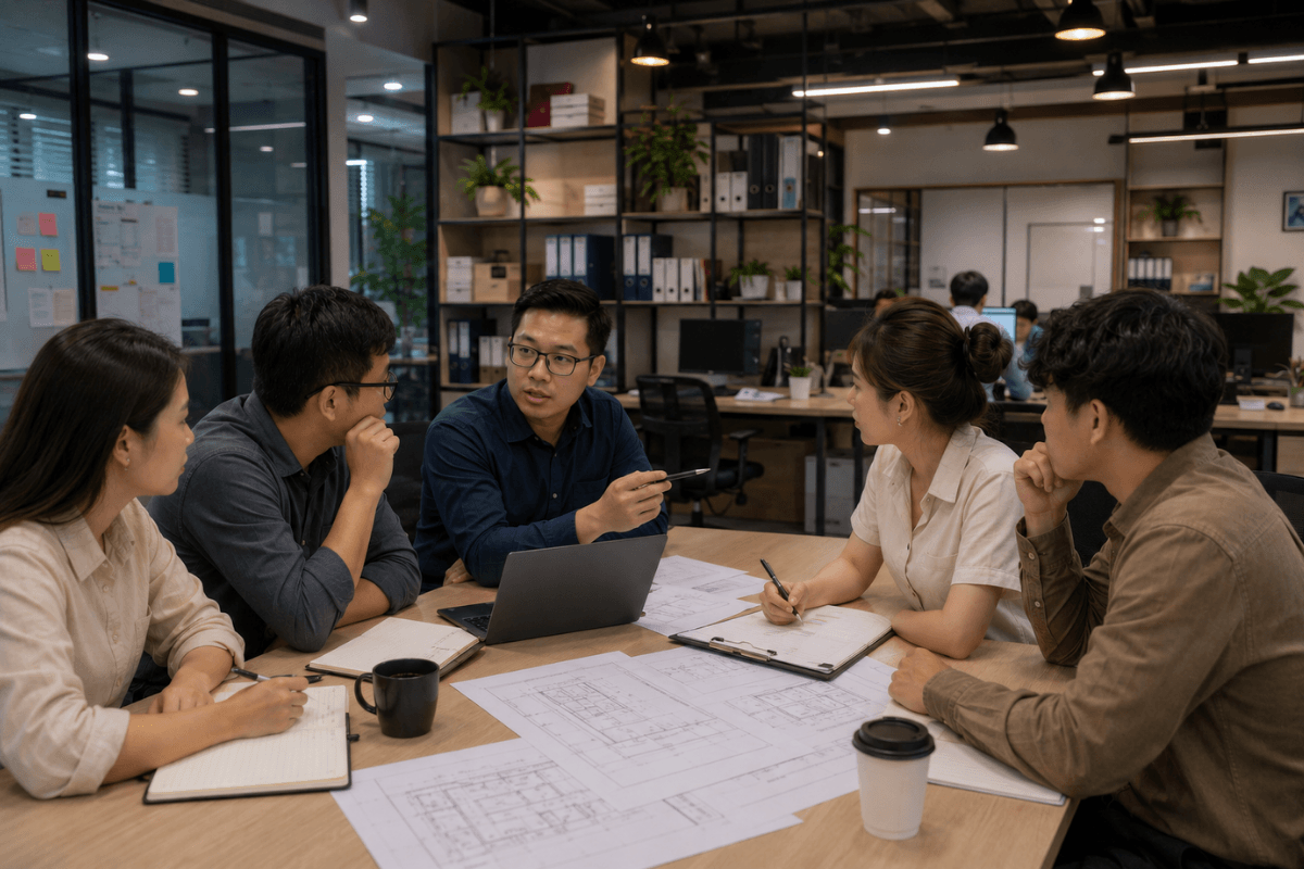 Môi trường làm việc chuyên nghiệp, gắn kết tại Công ty TNHH Tư vấn Kiến trúc TLI Hà Nội.