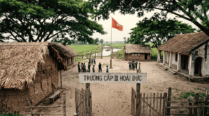 Khung cảnh Trường Cấp III Hoài Đức hiện lên sống động, chân thực qua bức ảnh phục dựng màu